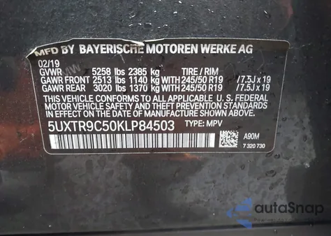 2019 BMW X3 xDrive30I from USA, damaged, VIN 5UXTR9C50KLP84503